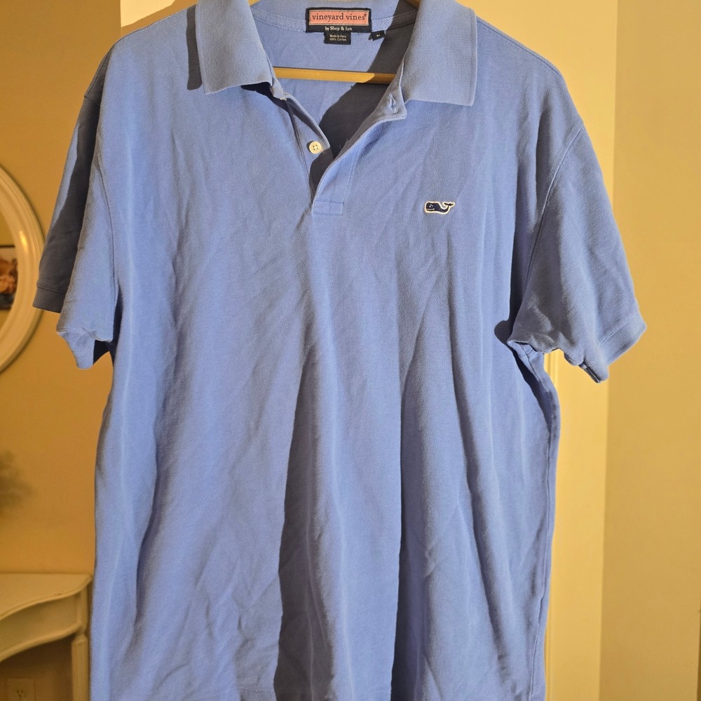 Vineyard Vines By Shep & Ian Mens Medium Blue Cotton Whale Logo Polo‎ Shirt